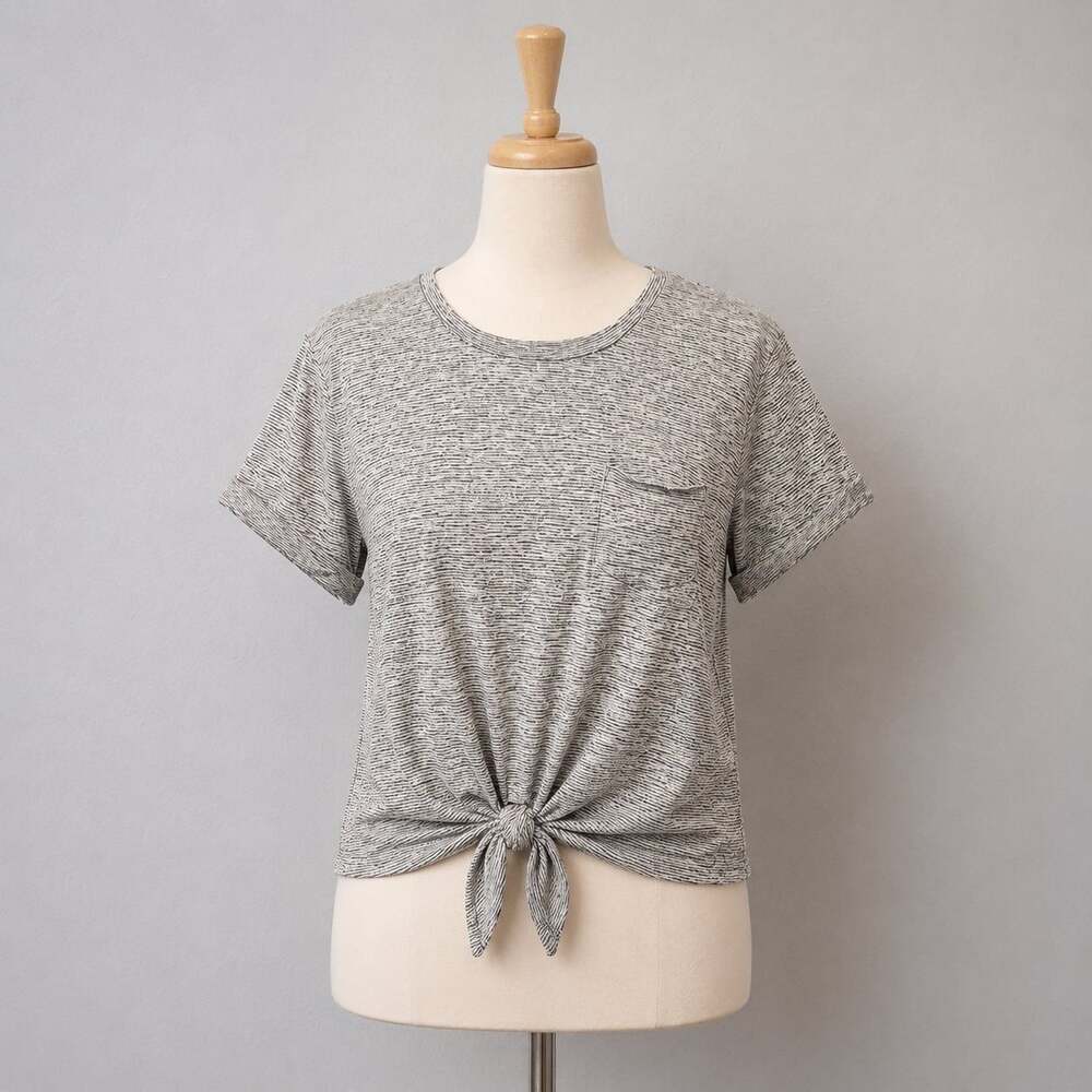 J.Crew XL Tie Front Tee Gray Space Dye Short Sleeve Pocket Top Modal Blend